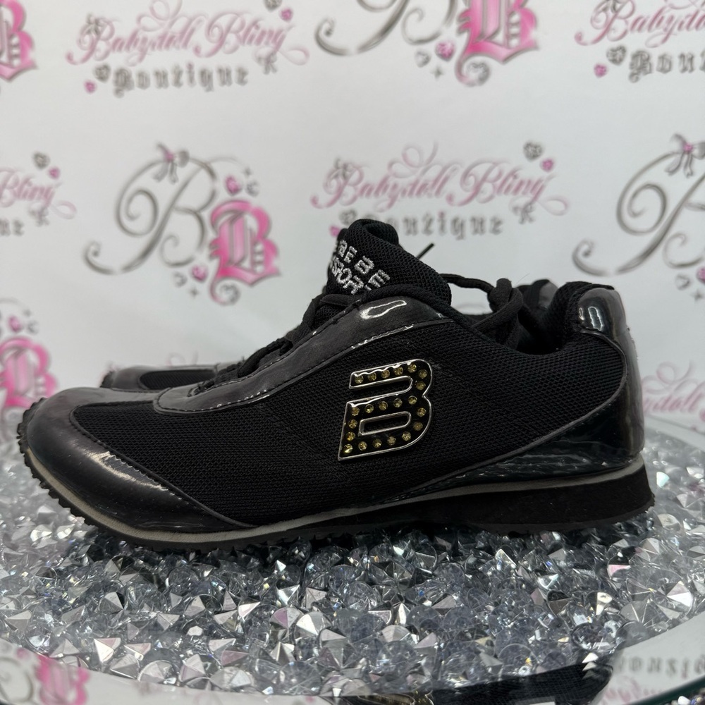 bebe sport runners shoes rhinestone Black Women's Sneakers with Studded Logo